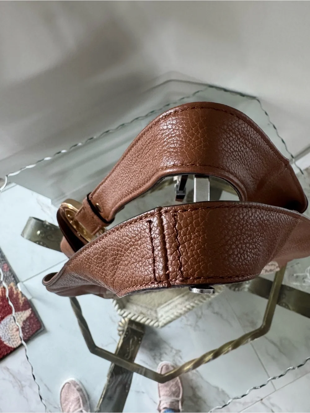 Michael Kos Fulton Brown Leather and Canvas Logo Hobo Bag Three Sections NWOT